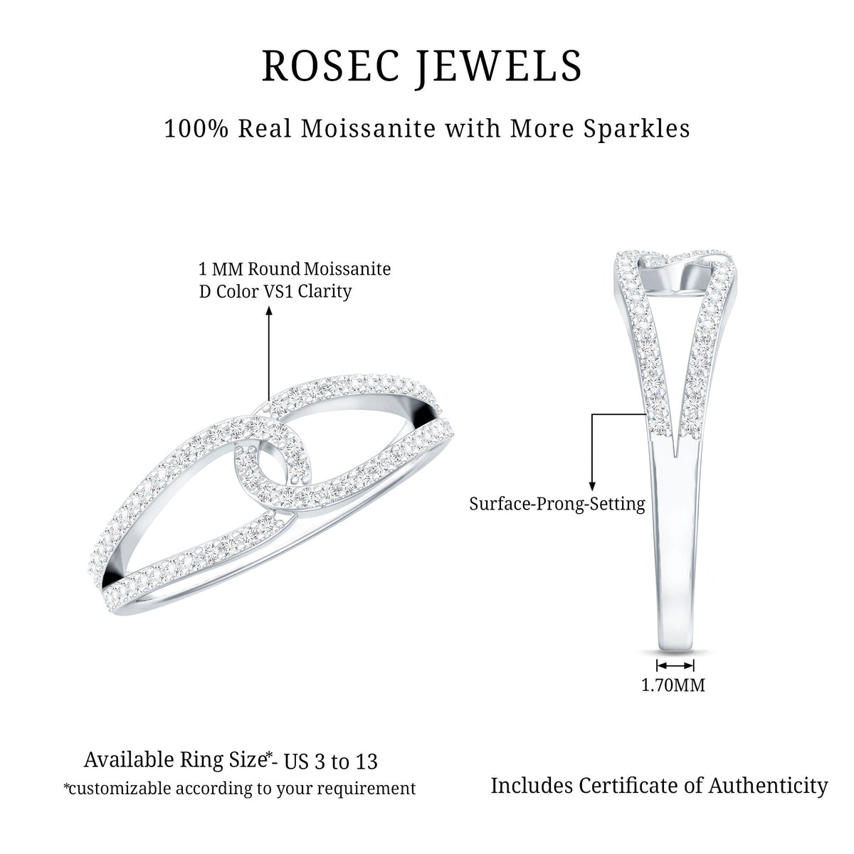 Certified Moissanite Infinity Promise Ring
