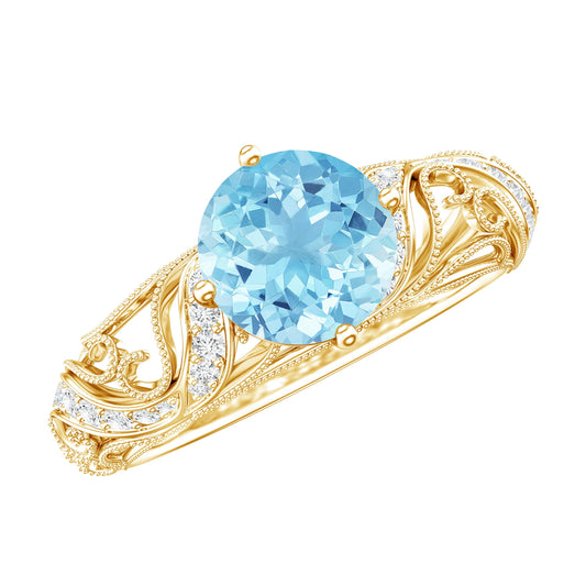 0.8 Carat Vintage Style Aquamarine and Diamond Engagement Ring