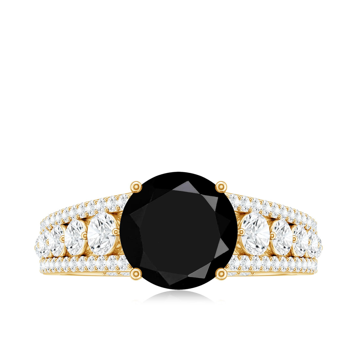 2 Carat Round Black Onyx Statement Engagement Ring with Moissanite Side Stones