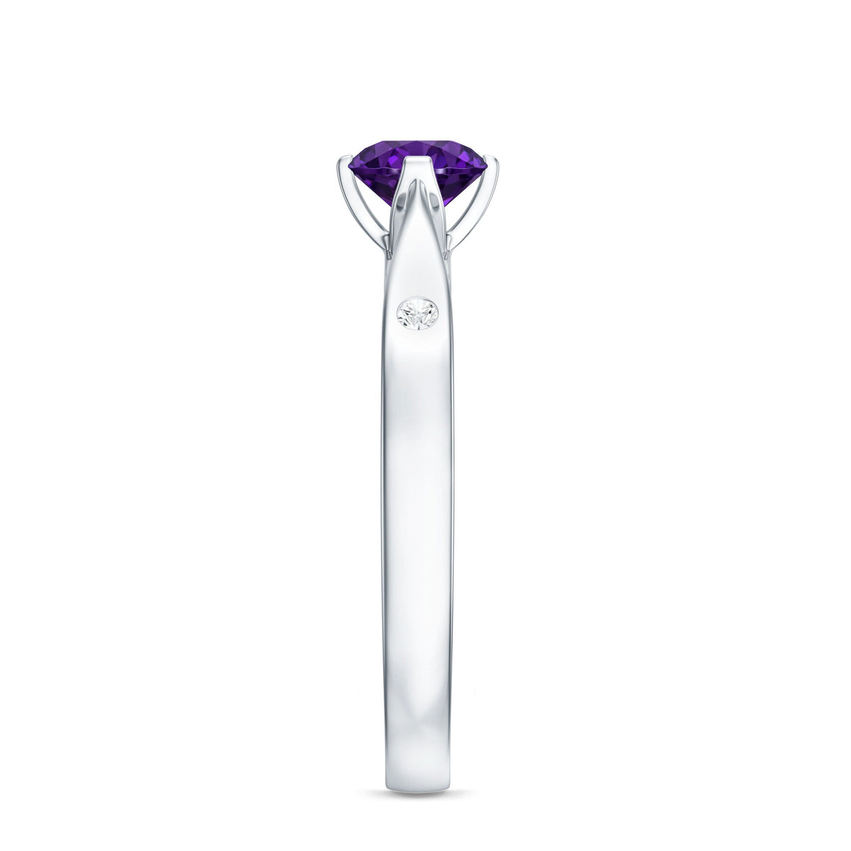 0.4 Carat Solitaire Round Shape Amethyst Ring with Diamond