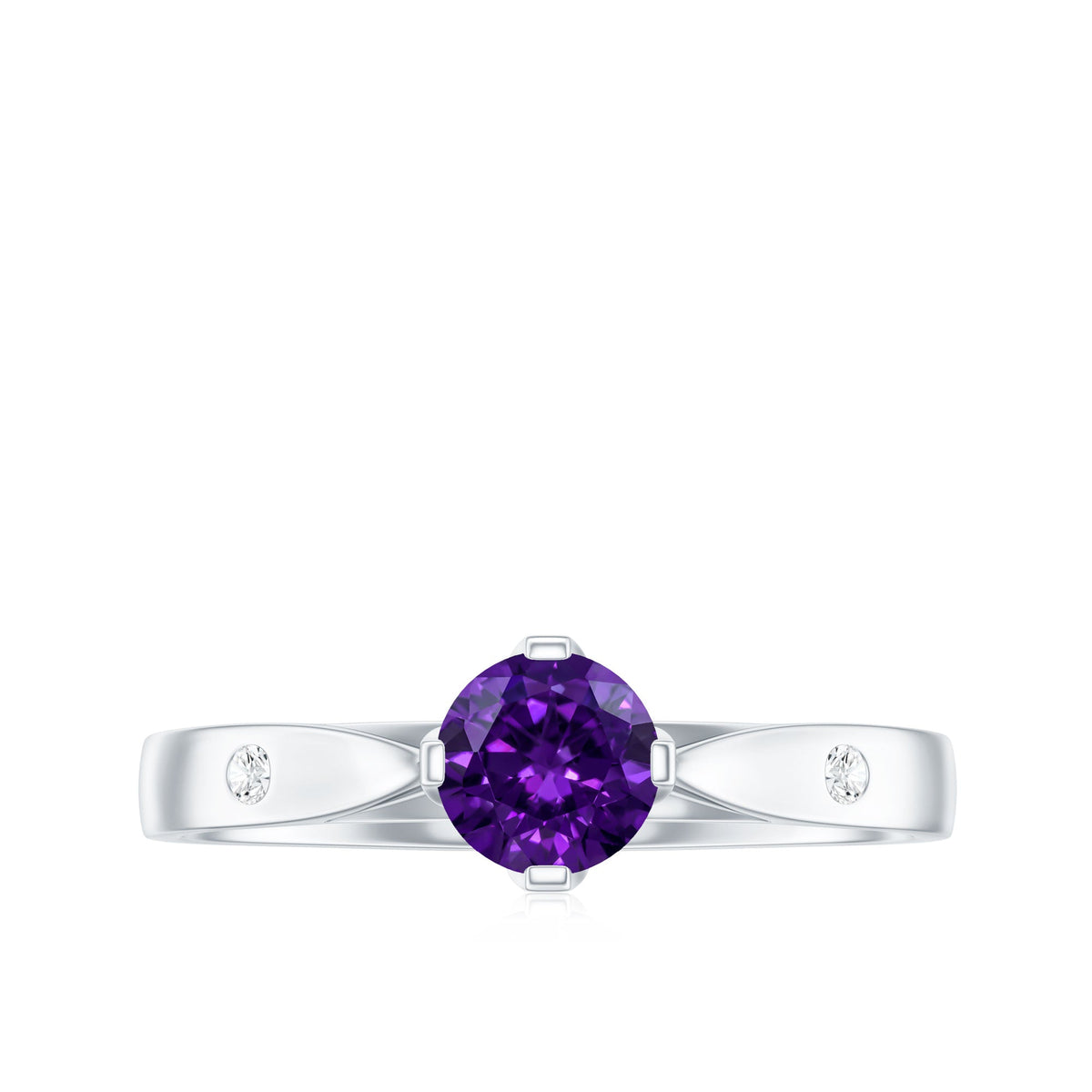 0.4 Carat Solitaire Round Shape Amethyst Ring with Diamond