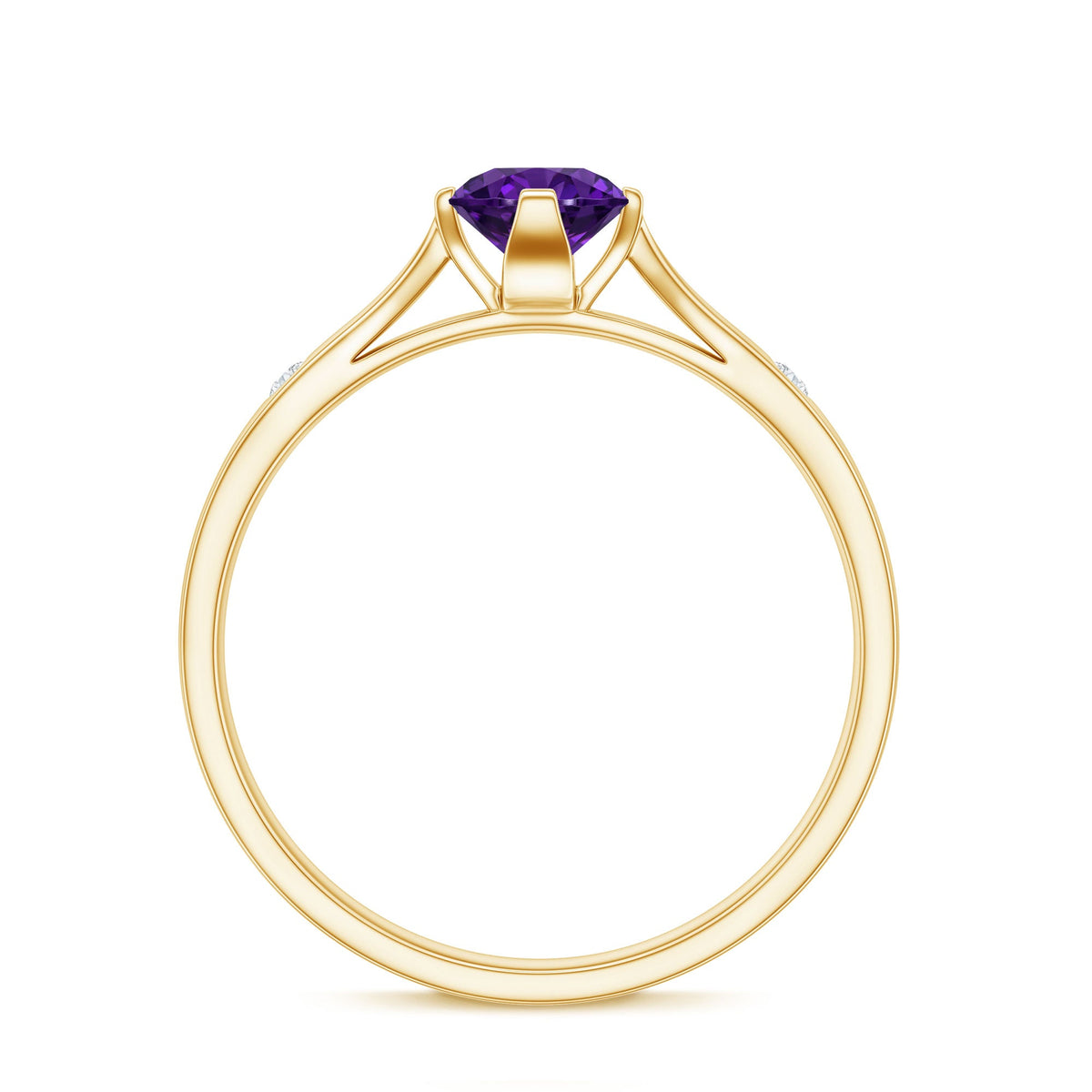 0.4 Carat Solitaire Round Shape Amethyst Ring with Diamond