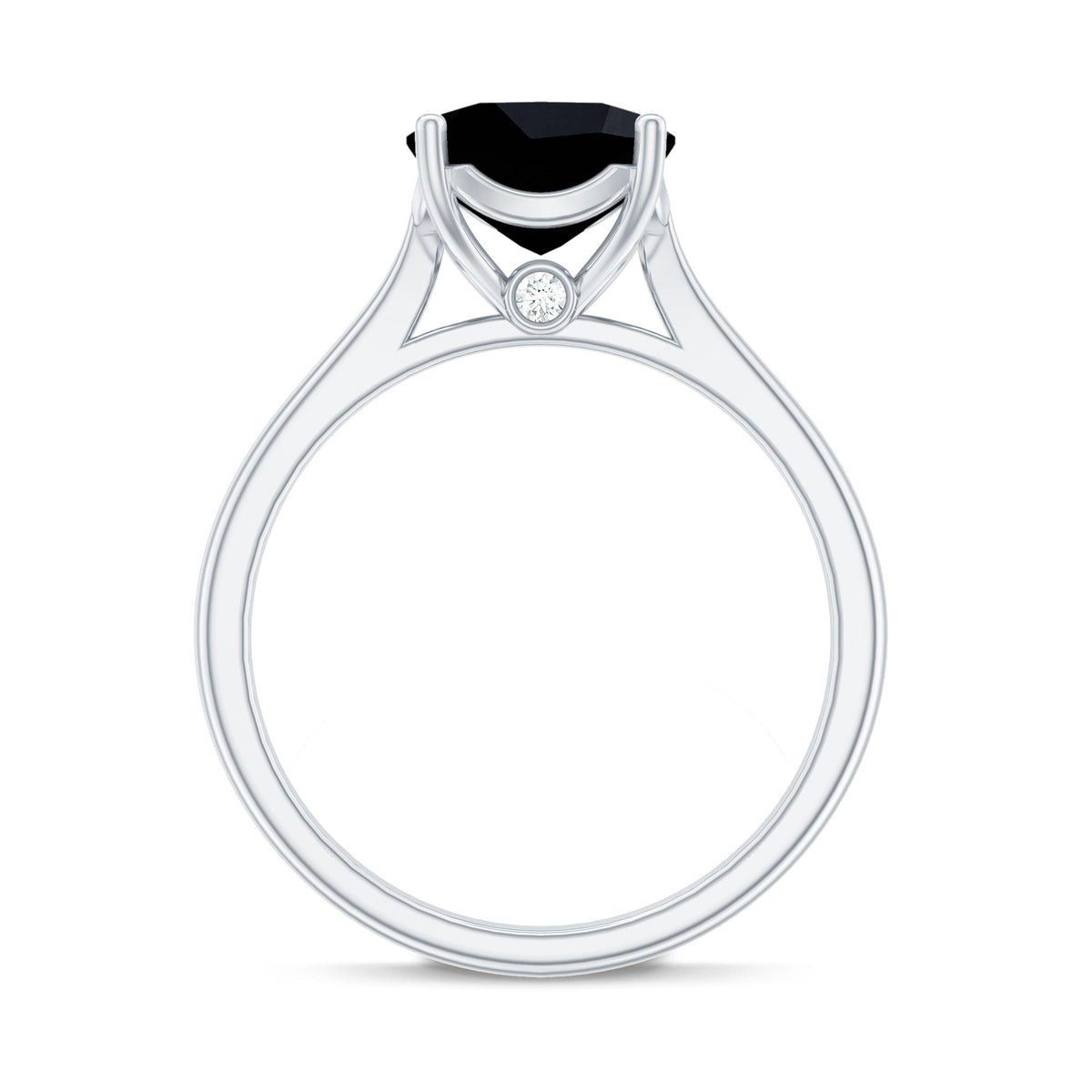 2 Carat Cushion Cut Black Spinel Solitaire Engagement Ring