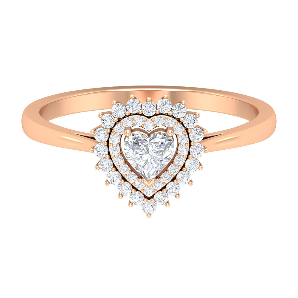 Certified Real 0.25 Carat Diamond Heart Engagement Ring with Double Halo