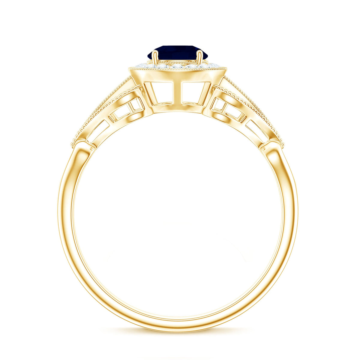 Vintage Looking Blue Sapphire with Diamond Halo Engagement Ring