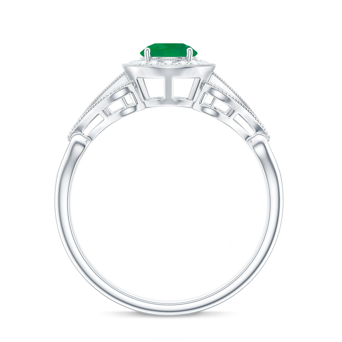 AAA Quality Emerald and Diamond Vintage Inspired Engagement Ring
