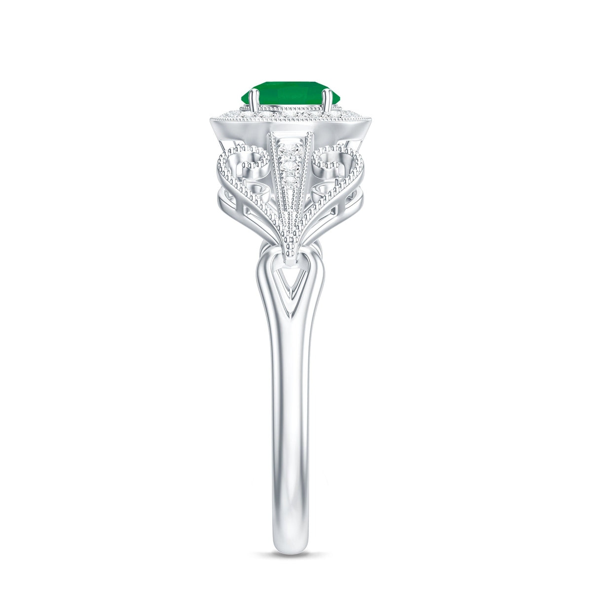 AAA Quality Emerald and Diamond Vintage Inspired Engagement Ring