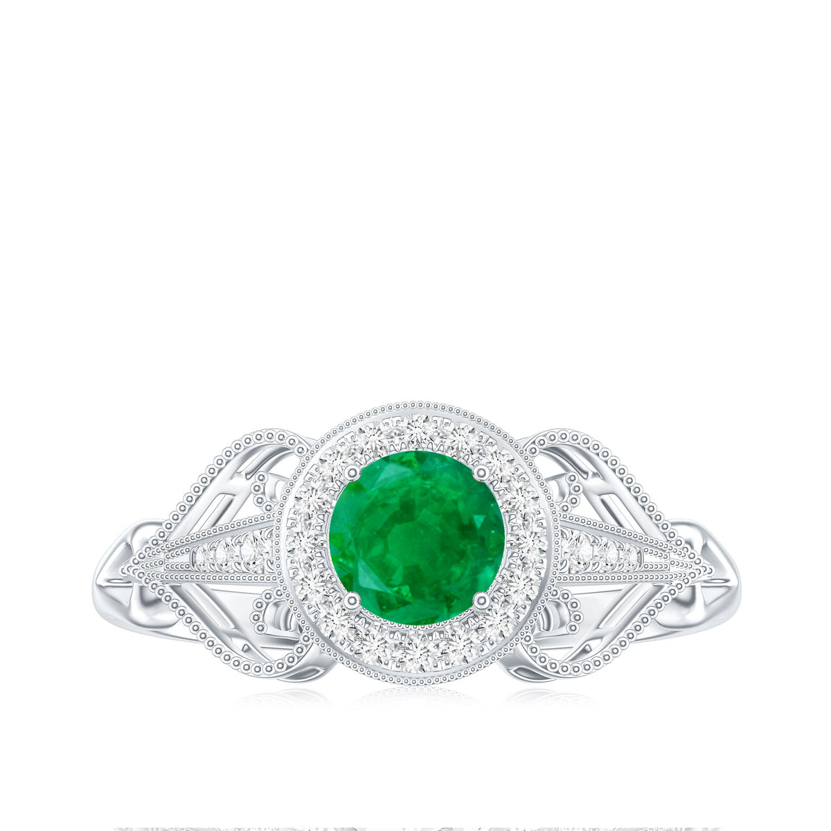 AAA Quality Emerald and Diamond Vintage Inspired Engagement Ring