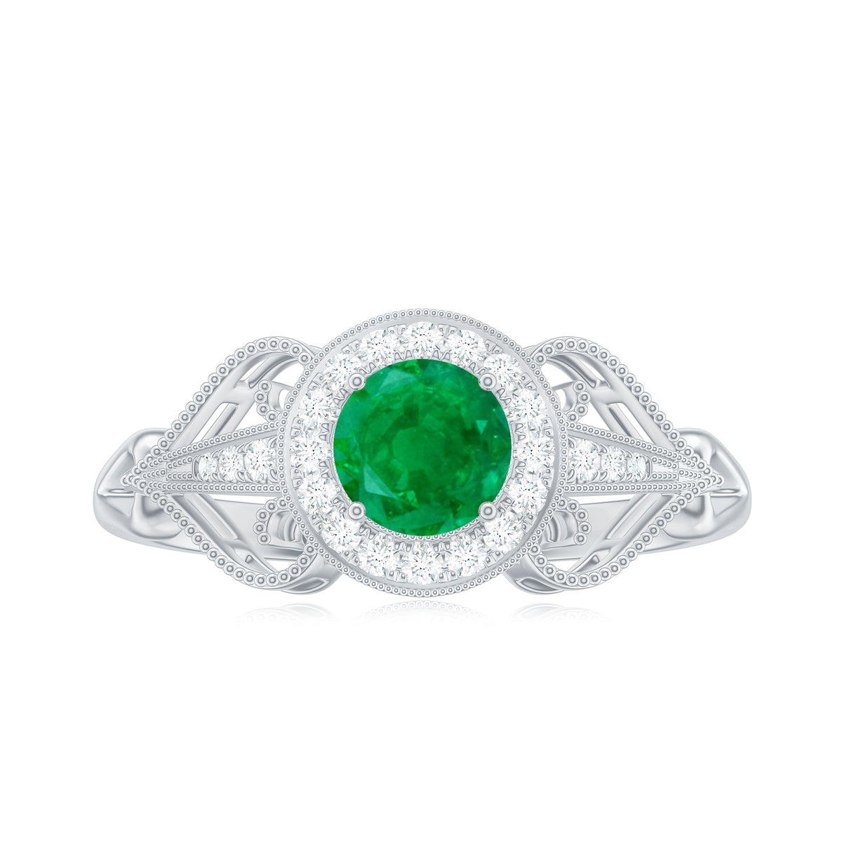 AAA Quality Emerald and Diamond Vintage Inspired Engagement Ring