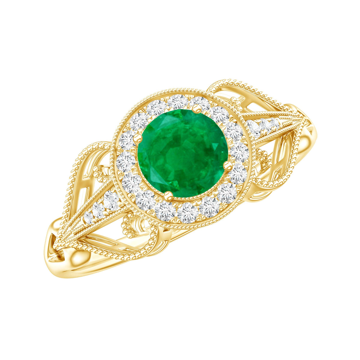 AAA Quality Emerald and Diamond Vintage Inspired Engagement Ring