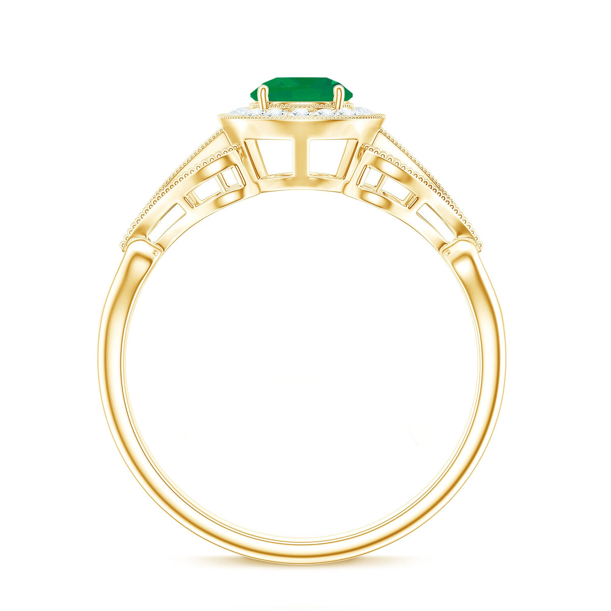 AAA Quality Emerald and Diamond Vintage Inspired Engagement Ring