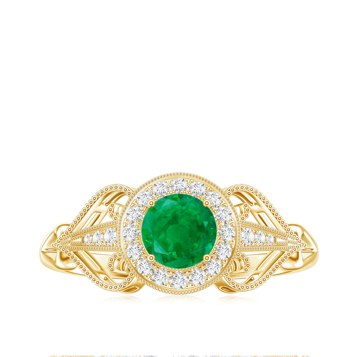 AAA Quality Emerald and Diamond Vintage Inspired Engagement Ring