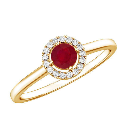 Genuine Ruby Promise Ring with Diamond Halo
