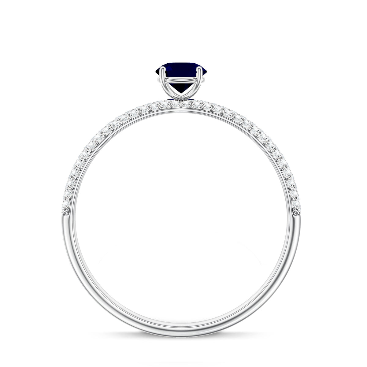 Genuine Blue Sapphire and Diamond Side Stone Engagement Ring
