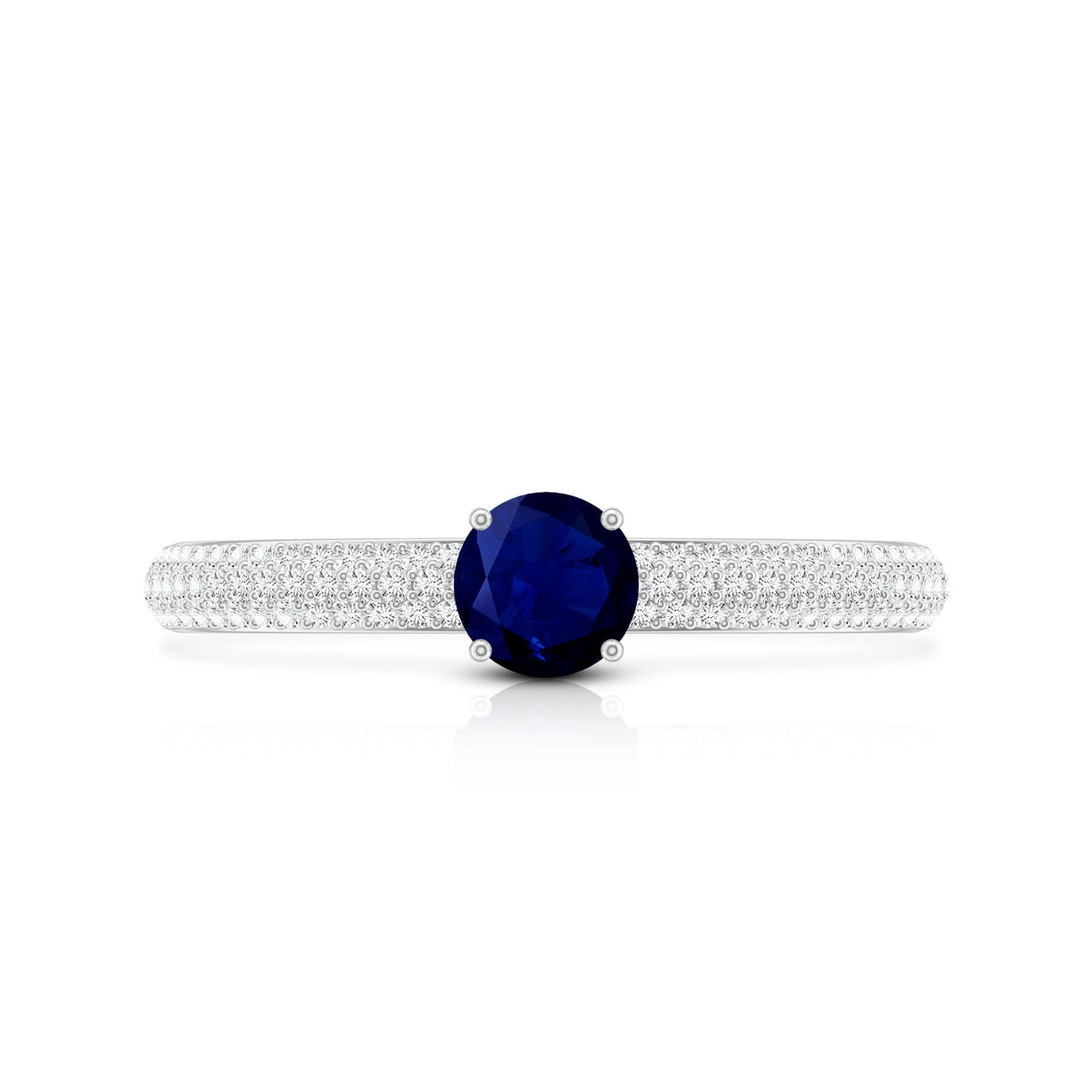 Genuine Blue Sapphire and Diamond Side Stone Engagement Ring