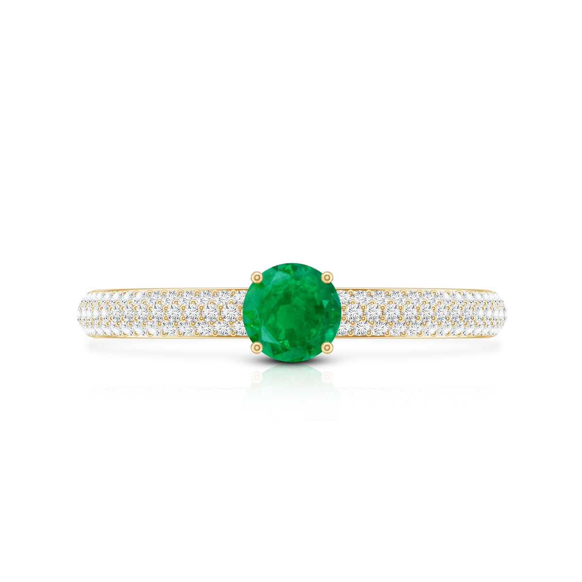Classic Emerald Solitaire Engagement Ring with Real Diamond Side Stones