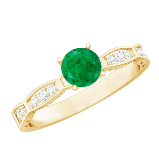 AAA Quality Emerald Solitaire Promise Ring with Diamond