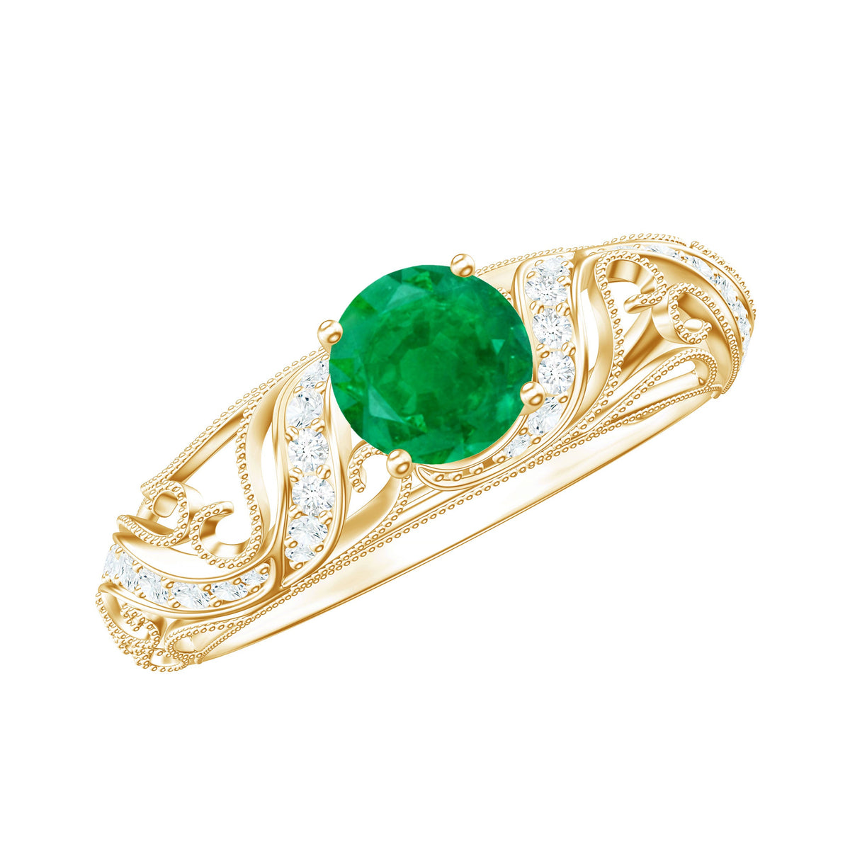 Vintage Looking Emerald and Diamond Engagement Ring for Women