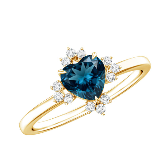 2 Carat Heart London Blue Topaz Engagement Ring with Diamond