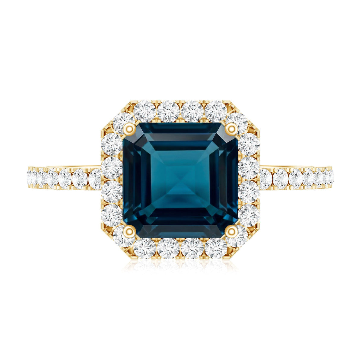 3 Carat Asscher Cut London Blue Topaz Vintage Engagement Ring with Diamond Halo