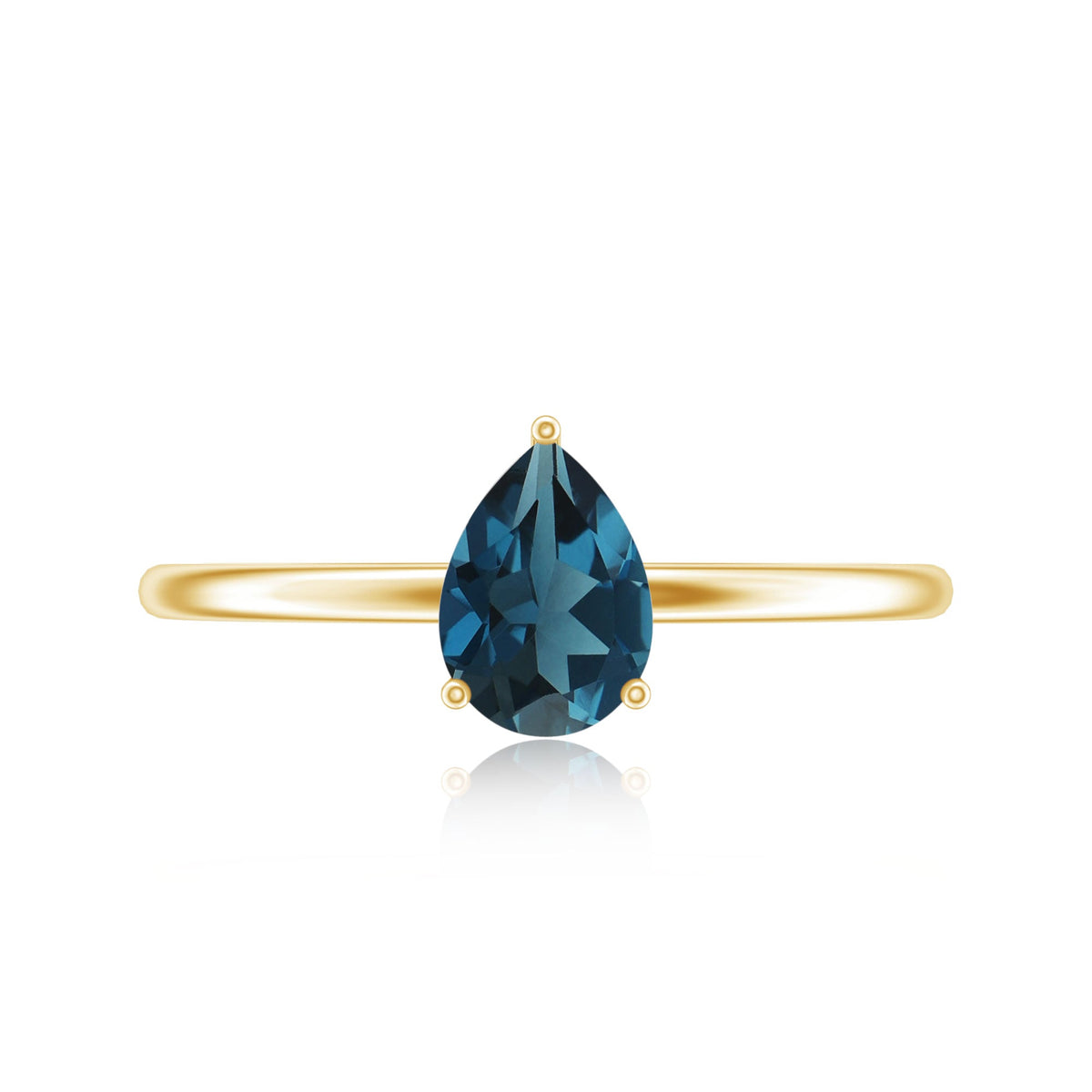 0.7 Carat Pear Shaped London Blue Topaz Solitaire Ring