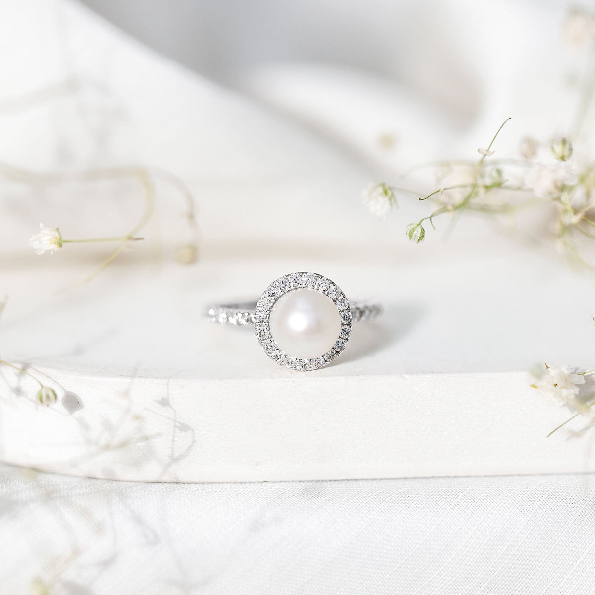 Cultured 7.4 Carat Freshwater Pearl Diamond Engagement Ring with Halo