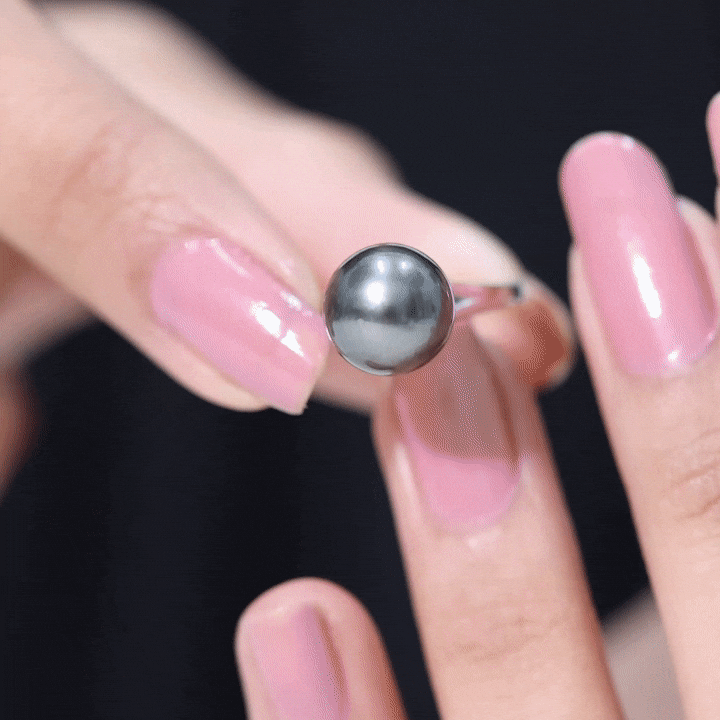 7.5 Carat Tahitian Black Pearl Engagement Ring with Split Shank
