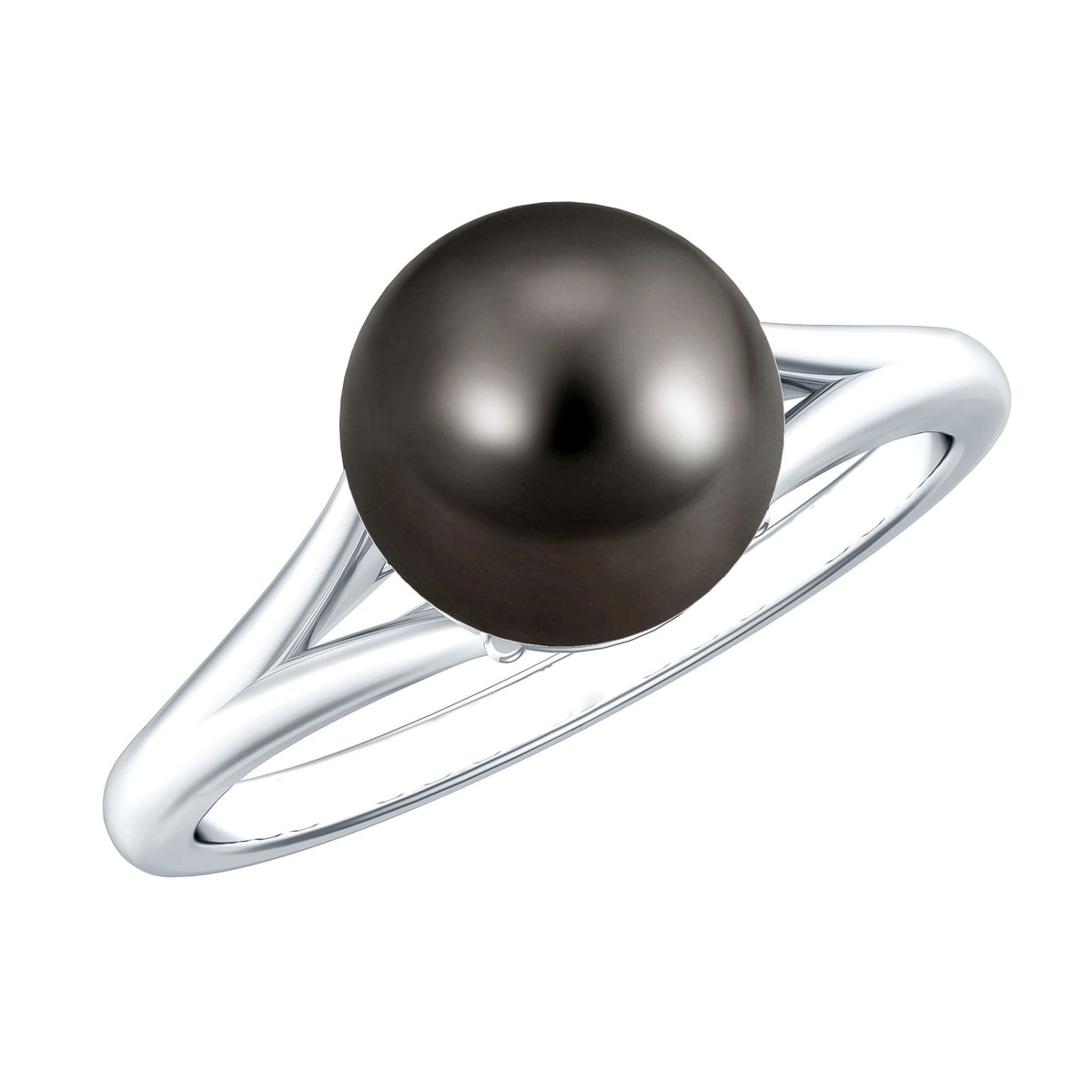 7.5 Carat Tahitian Black Pearl Engagement Ring with Split Shank