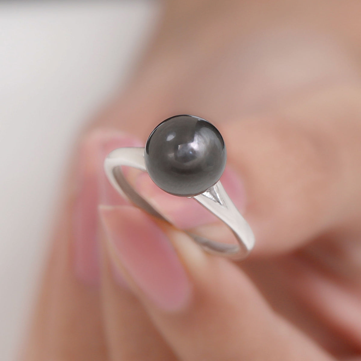 7.5 Carat Tahitian Black Pearl Engagement Ring with Split Shank