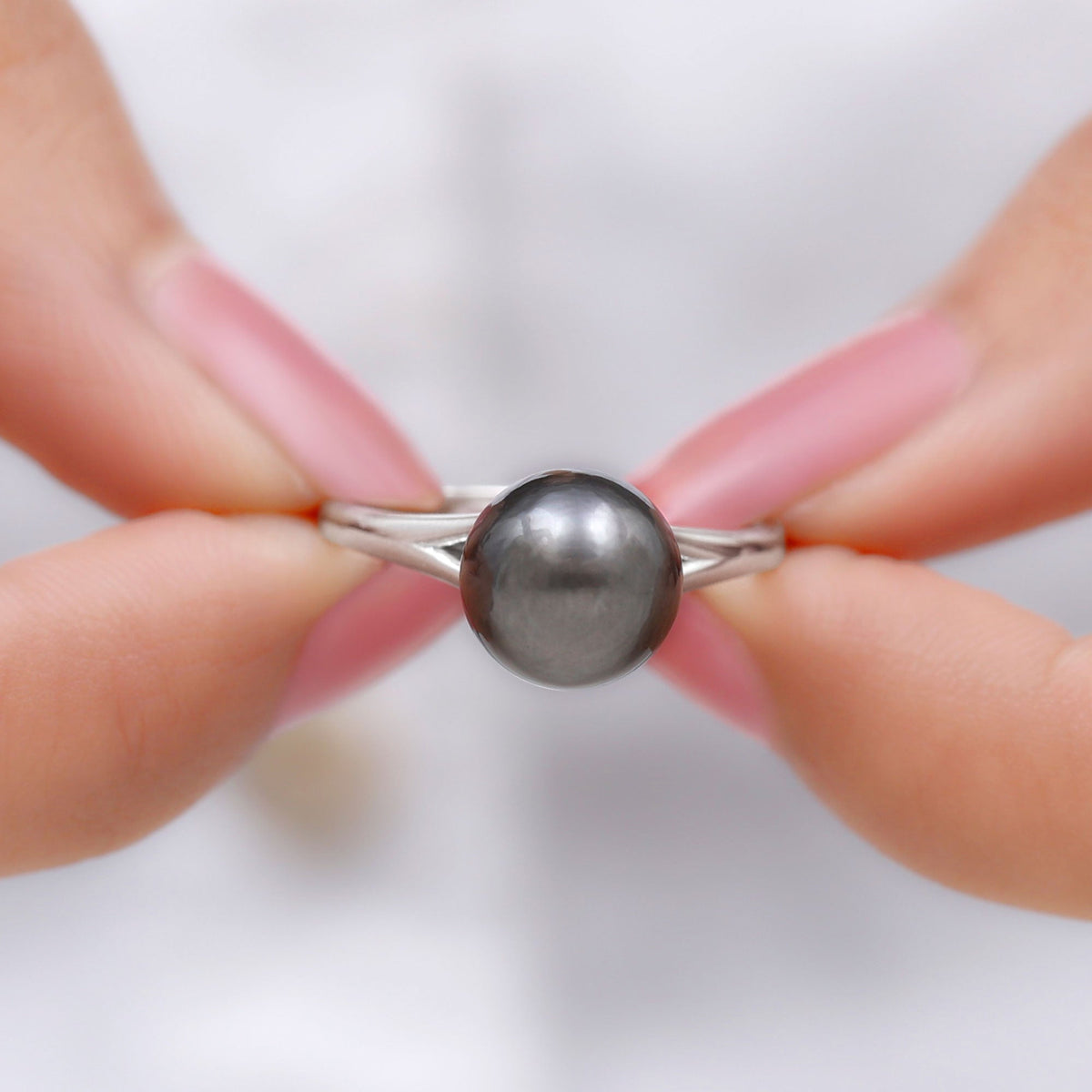 7.5 Carat Tahitian Black Pearl Engagement Ring with Split Shank