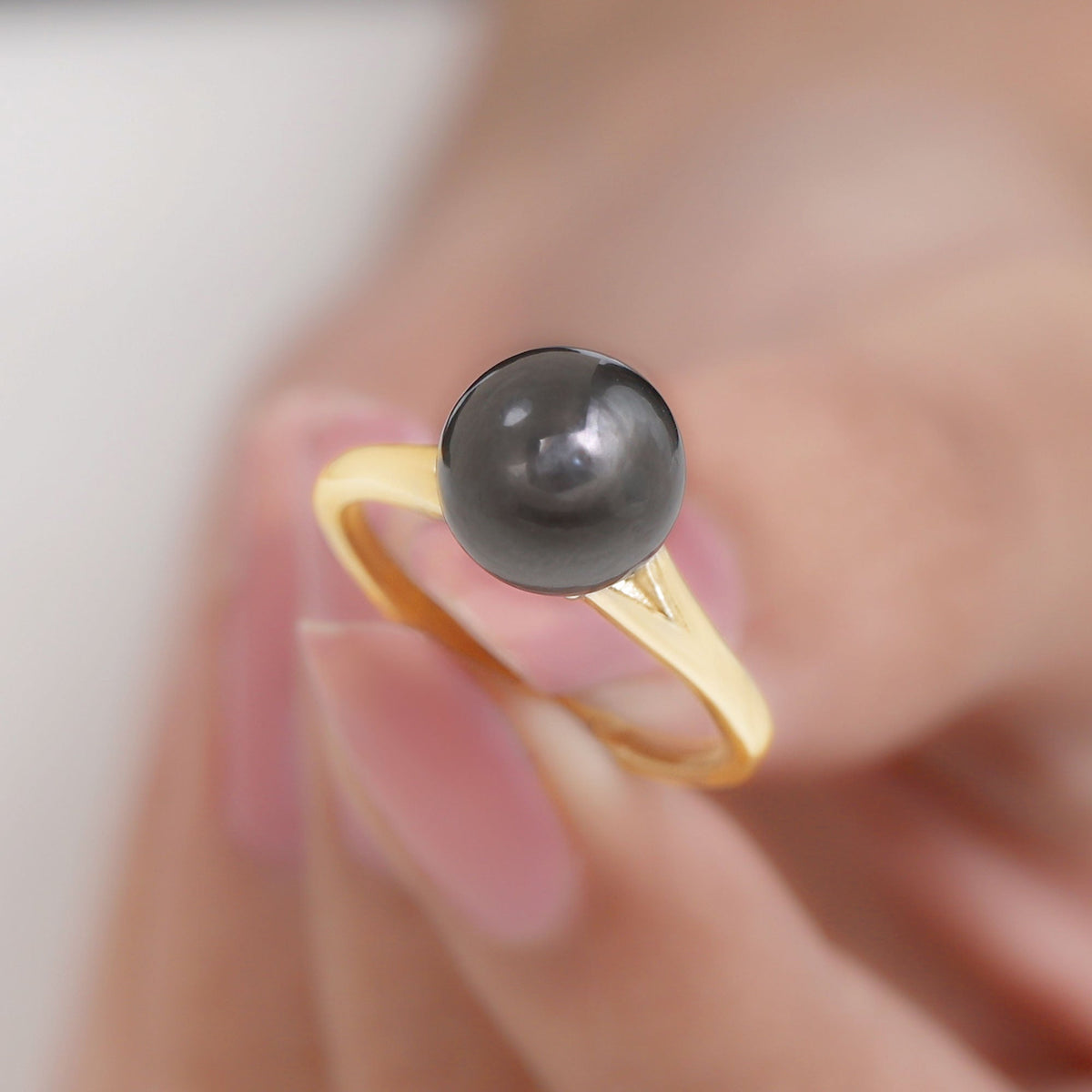 7.5 Carat Tahitian Black Pearl Engagement Ring with Split Shank