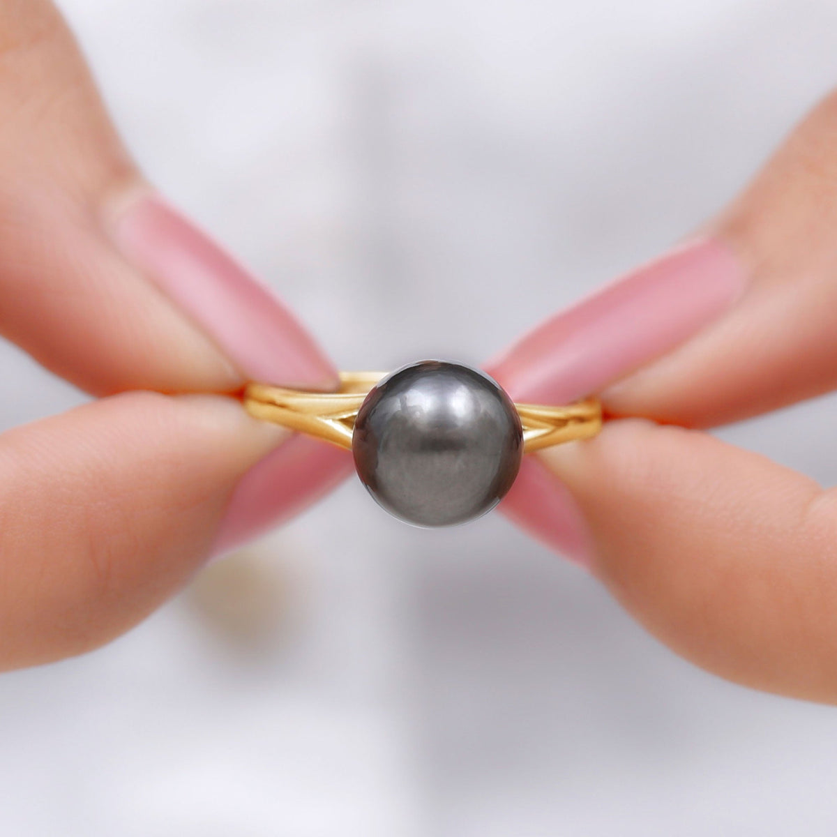 7.5 Carat Tahitian Black Pearl Engagement Ring with Split Shank