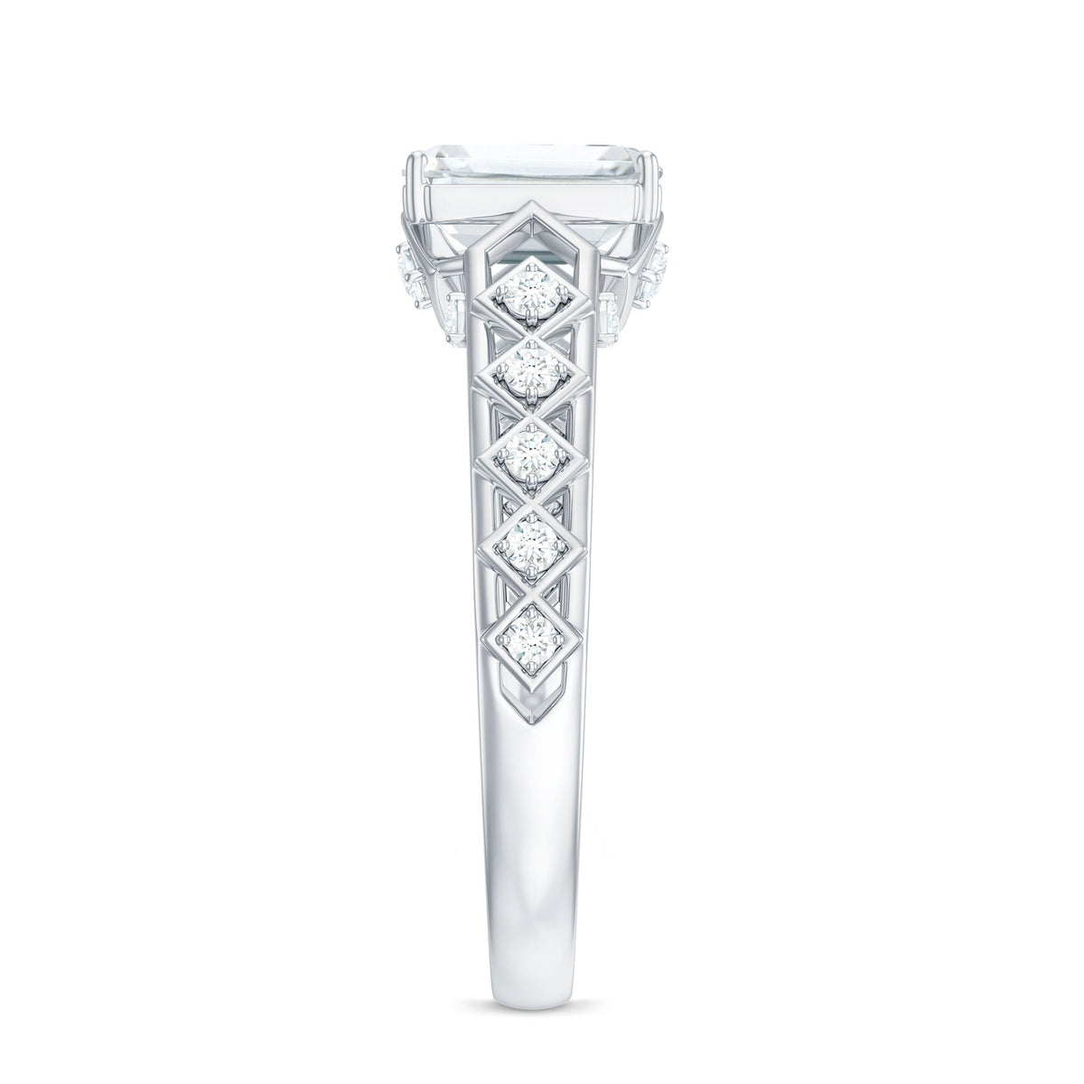 1.8 Carat Emerald Cut Moissanite Solitaire Engagement Ring with Side Stones