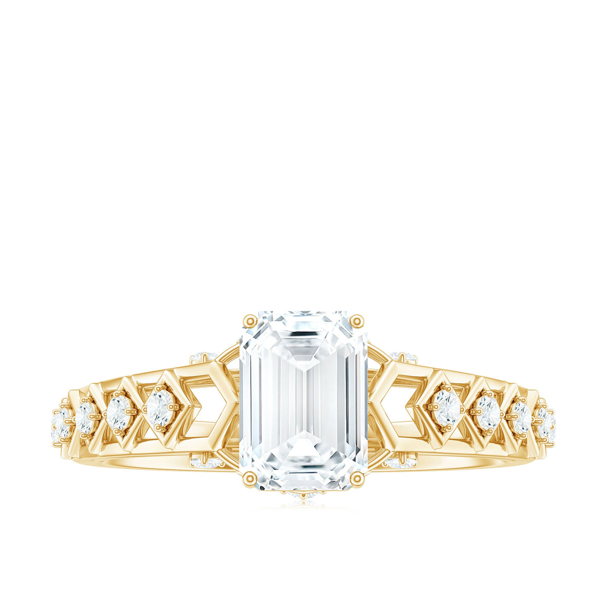 1.8 Carat Emerald Cut Moissanite Solitaire Engagement Ring with Side Stones