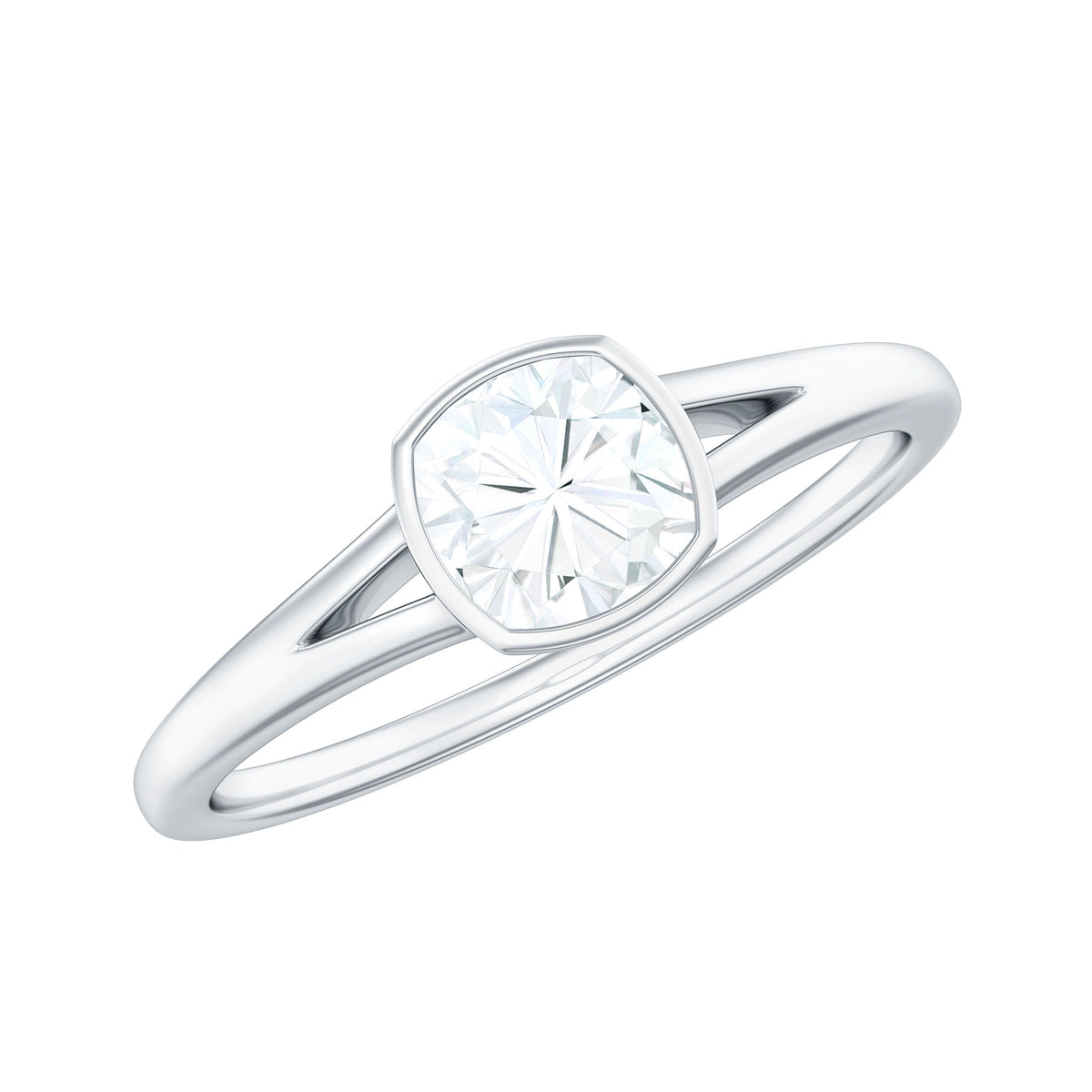 1.7 Carat Cushion Cut Moissanite Solitaire Split Shank Ring