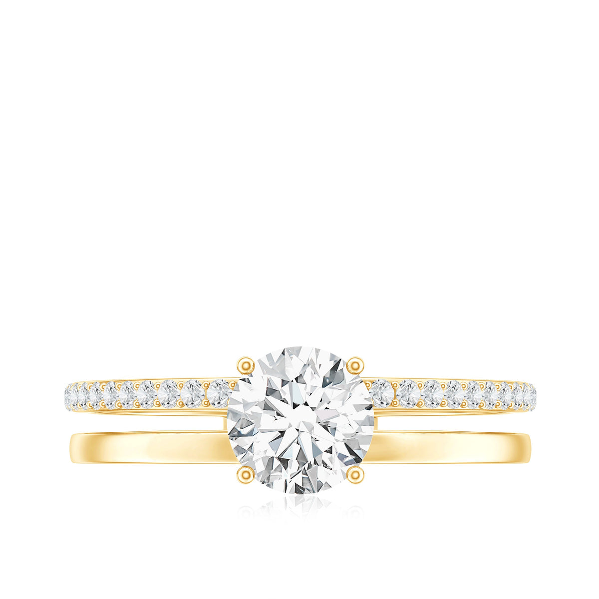 0.9 Carat Round Moissanite Double Band Engagement Ring