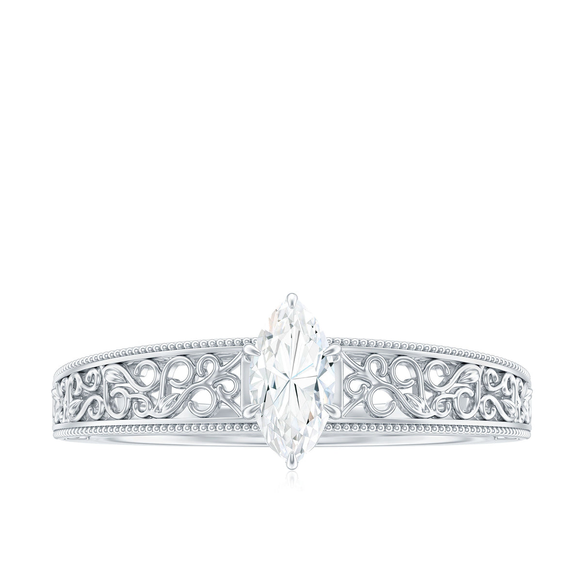 0.7 Carat Marquise Cut Certified Moissanite Solitaire Engagement Ring