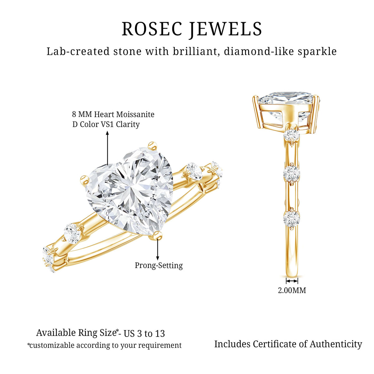 2 Carat Heart Shaped Moissanite Engagement Ring for Women
