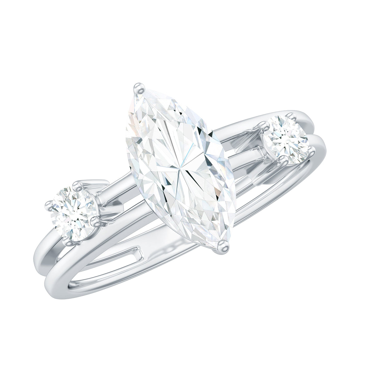 Certified Moissanite Marquise Engagement Ring