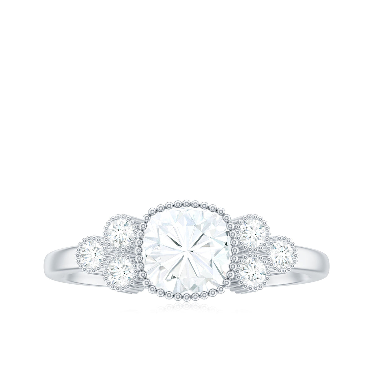 1.7 Carat Cushion Cut Moissanite Engagement Ring with Cluster Accent