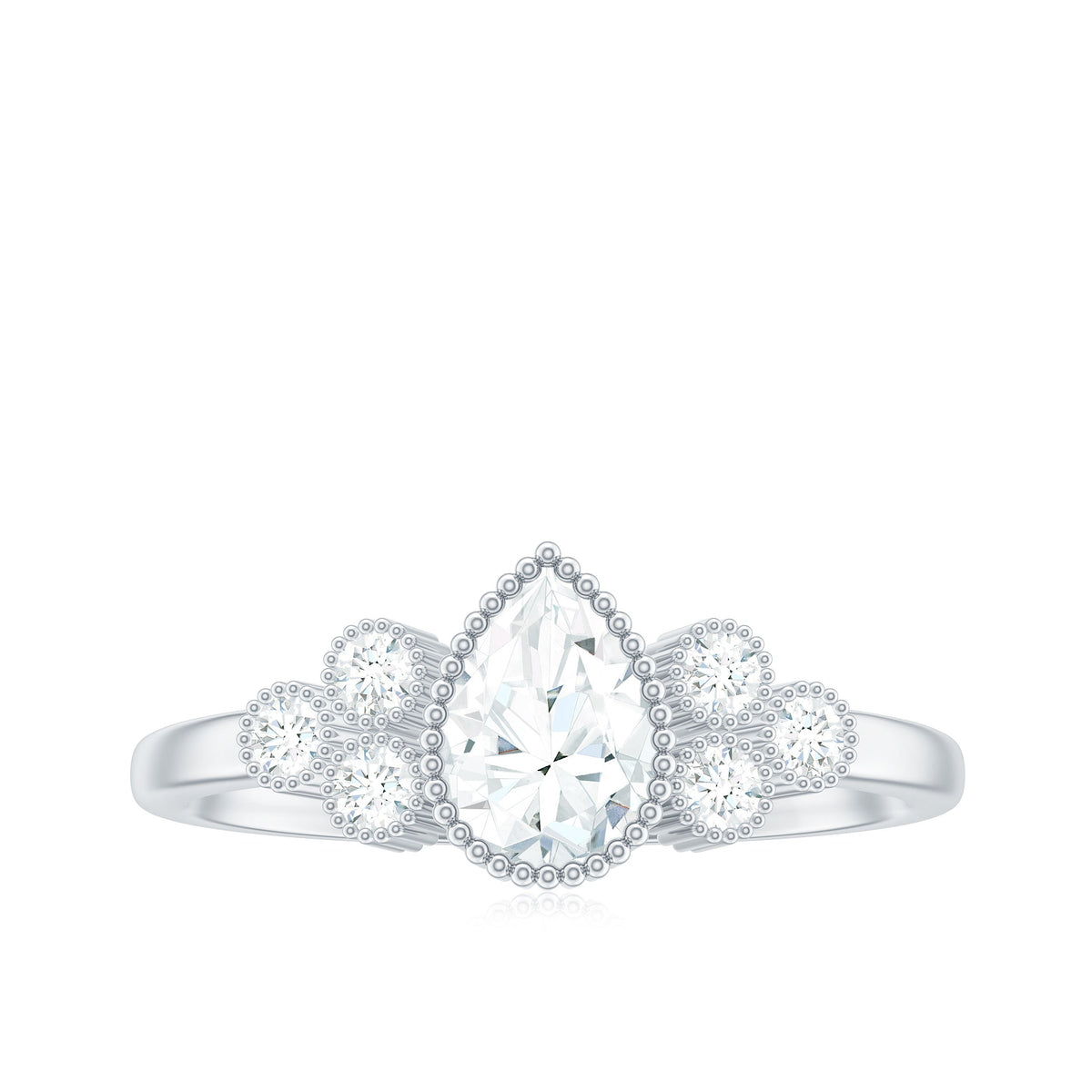 0.7 Carat Pear Shaped Moissanite Classic Engagement Ring with Beaded Details