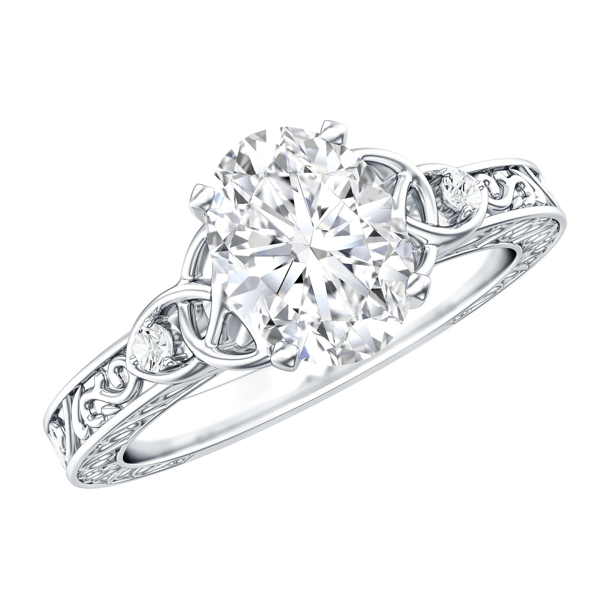 1 Carat Oval Cut Moissanite Celtic Engagement Ring with Engraving Details