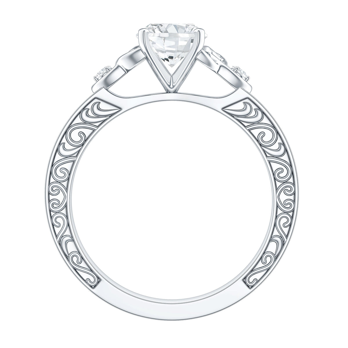 1 Carat Oval Cut Moissanite Celtic Engagement Ring with Engraving Details