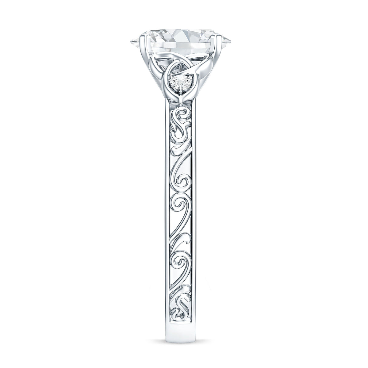 1 Carat Oval Cut Moissanite Celtic Engagement Ring with Engraving Details
