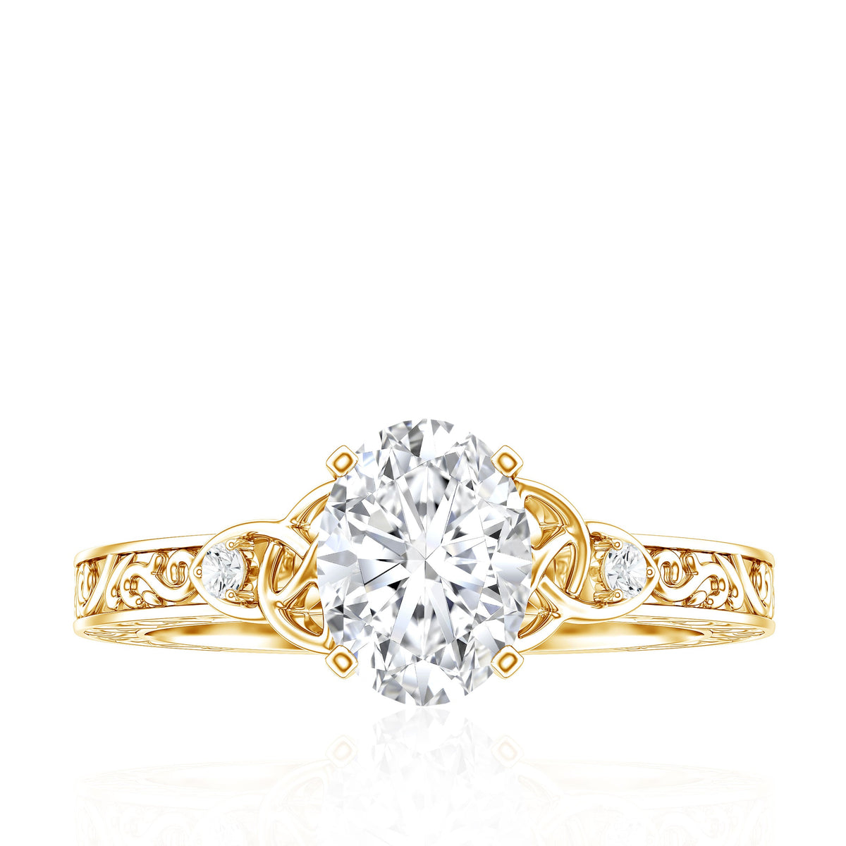 1 Carat Oval Cut Moissanite Celtic Engagement Ring with Engraving Details