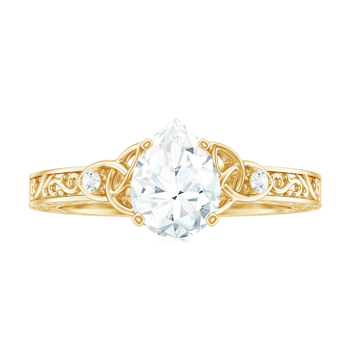 1.3 Carat Certified Moissanite Teardrop Solitaire Engagement Ring with Engraved Shank