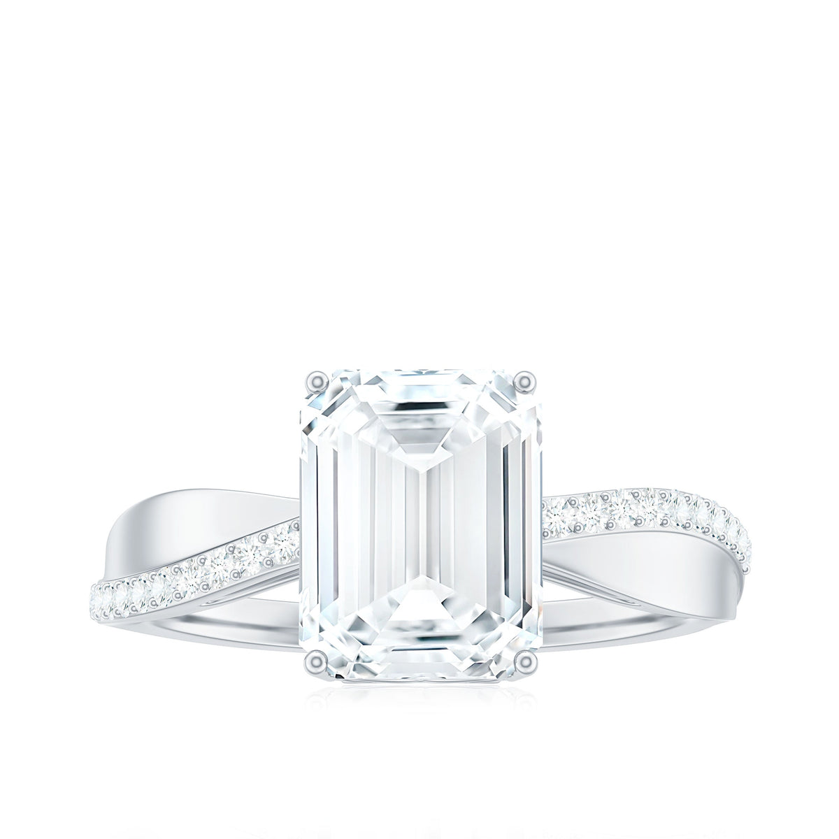 2.8 Carat Emerald Cut Moissanite Solitaire Classic Engagement Ring