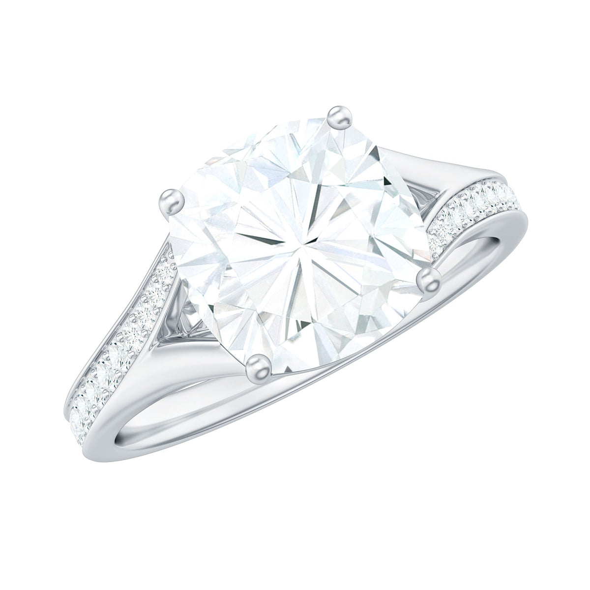 Huge Cushion Cut Moissanite Engagement Ring with Split Shank