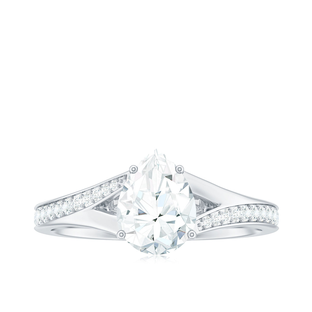 1.3 Carat Pear Cut Moissanite Solitaire Engagement Ring with Split Shank