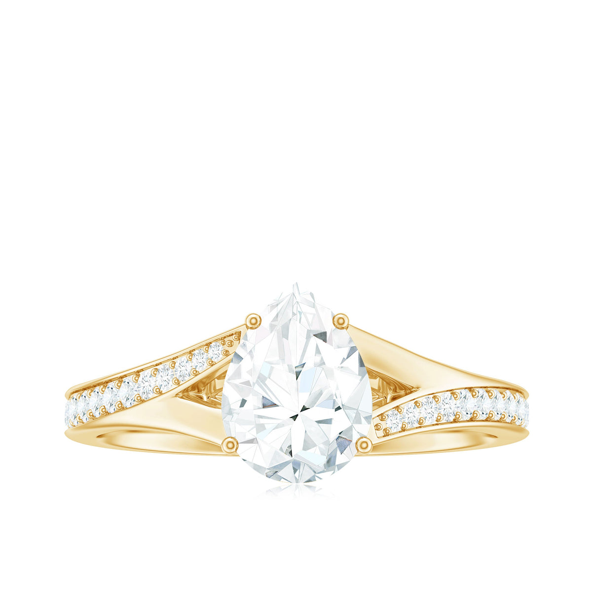 1.3 Carat Pear Cut Moissanite Solitaire Engagement Ring with Split Shank